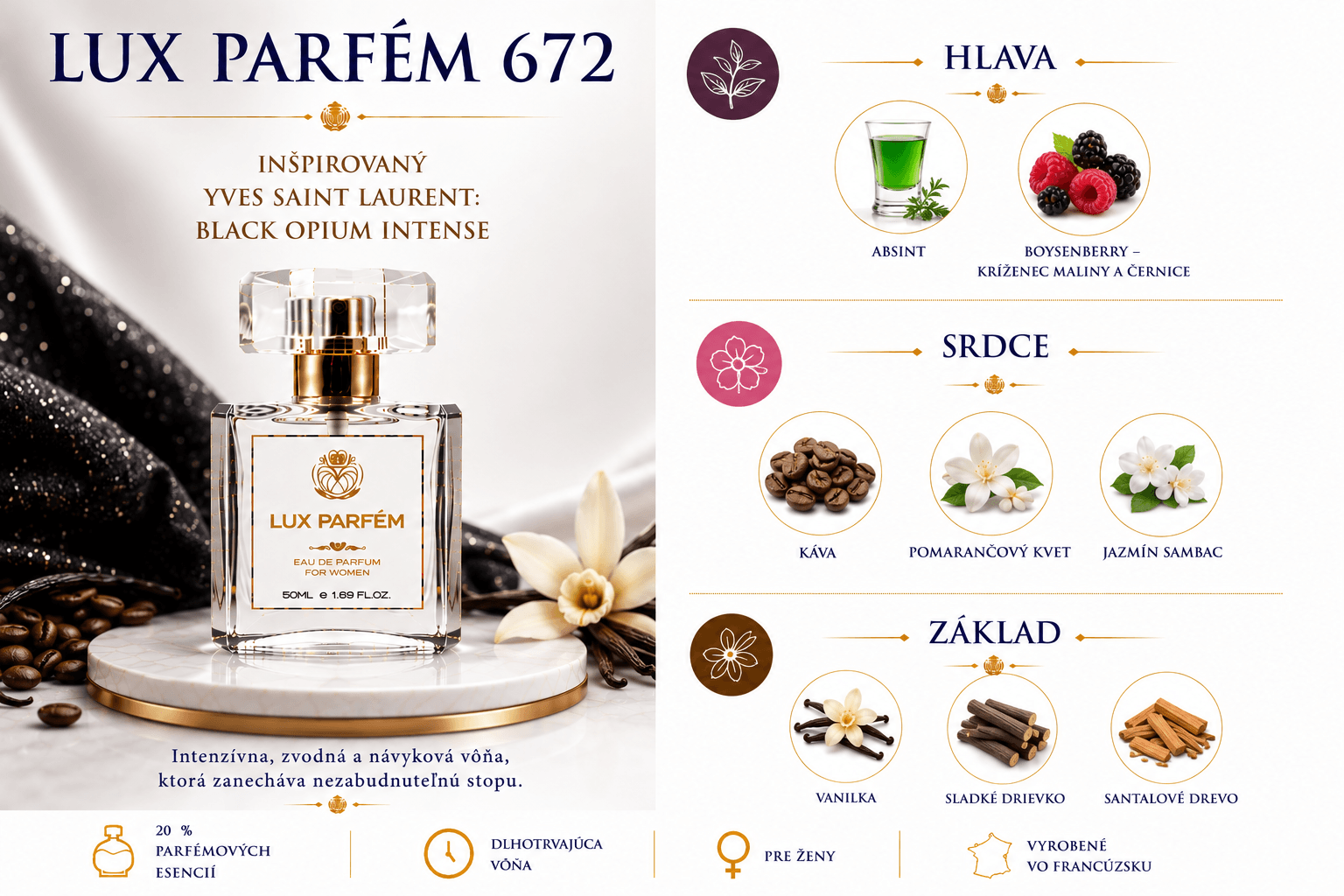 Lux Parfém 672 – Inšpirovaný Yves Saint Laurent: Black Opium Intense